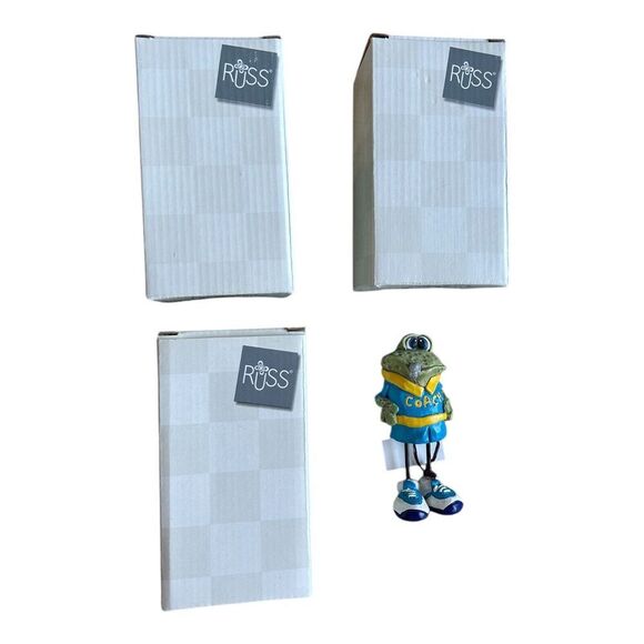 4 Russ Berrie Teenie Countrykins 2 Golfkins 2 Coachkin Frog Collectibles New - Picture 7 of 8